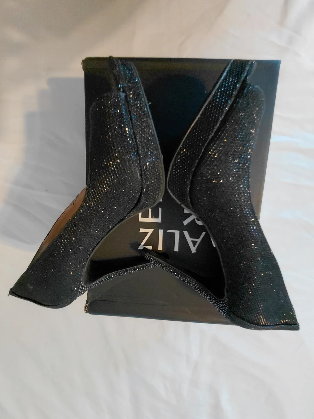 Thalia Sodi Black Glitter Platform Heels